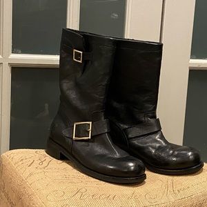 Jimmy Choo Black Leather, Fur Lined Moto Boots, EU 37 Excellent Condition